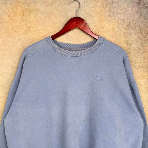 VTG 90s Starter Crewneck Sweatshirt Sz XL Light Blue Pullover Logo Sportswear - Picture 1 of 9